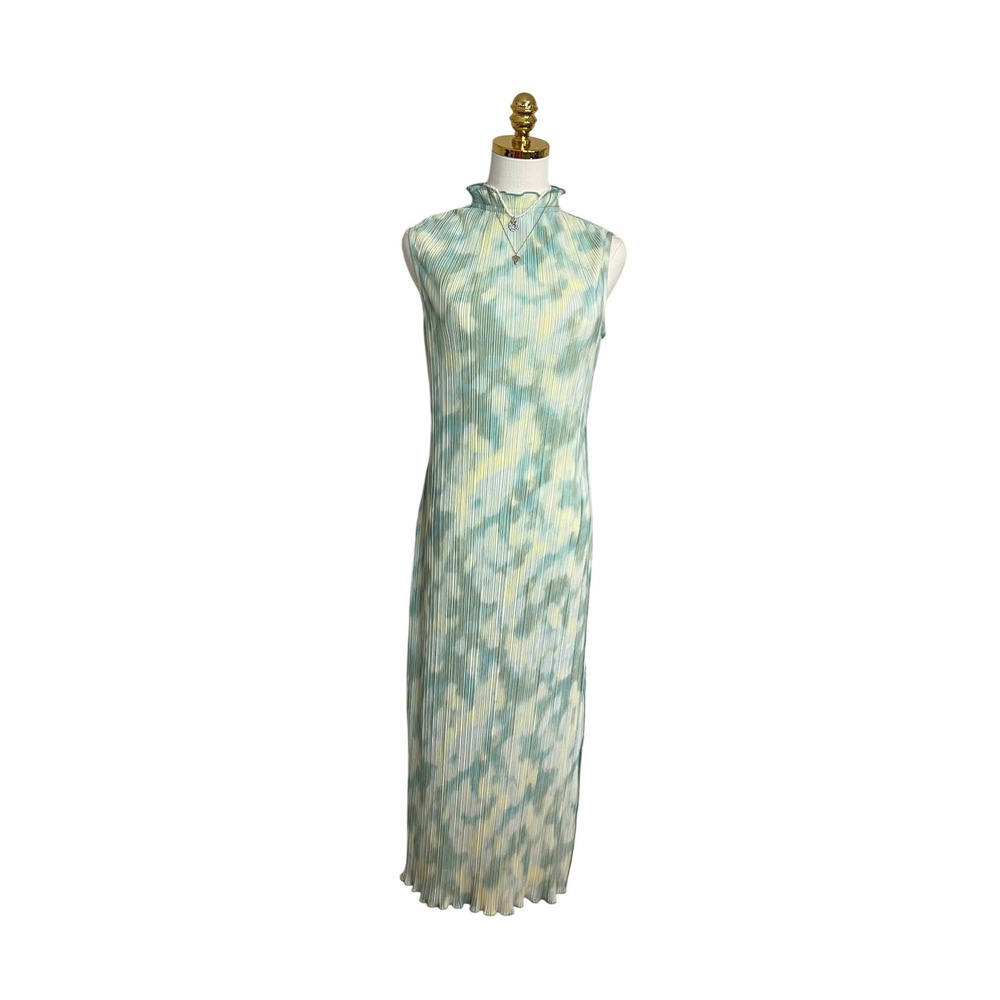 Future Collective Gabriella Karefa-Johnson‎ Plisse Midi Dress Green Yellow XS